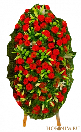 Венок из красных роз Гран-при с зеленью